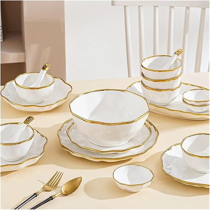 Ceramic Dinnerware Sets Bowl Plates Noodle Bowl Steak Plate Household Ceramic Tableware Combination(Long plate)