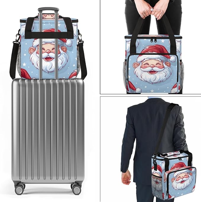 Cute Santa Claus Coffee Maker Carrying Bag Modern Santa Claus Travel Storage Bag Compatible with K-Mini or K-Mini Plus Single Serve Coffee Brewer Carrying Case with Multiple Pockets &amp Shoulder S
