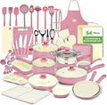 54-Piece Kitchen Cookware Set – Complete Non-Stick Ceramic Pots and Pans Set with Utensils Bakeware and Knife Set Gas Electric &amp Induction Compatible Blush Pink Kitchen Essentials