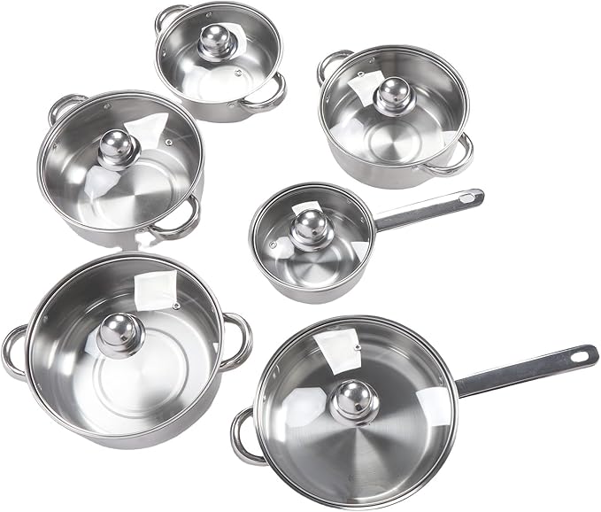 GOTOTOP Stainless Steel Set Cookware Stainless Steel Cookware Set 6-Piece Pots and Pans Set with Lids for Kitchen Induction Oven Safe Even Heating Easy to