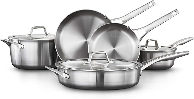 Calphalon 3-Ply Stainless Steel Cookware Set 13 Piece Includes Frying Pans Pots and Pans Set Induction Metal Utensil Safe Oven Safe 500FPFOA Free Silver