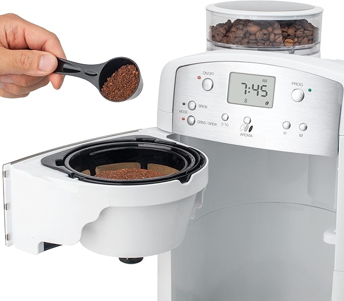Capresso CoffeeTEAM GS 10-Cup Coffee Maker with Conical Burr Grinder Glass Carafe 464.02 White
