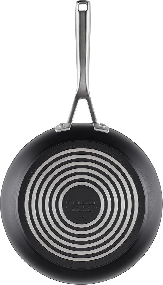 KitchenAid Hard Anodized Induction Nonstick Frying Pan Set With Tempered Lids 4-Piece - 10 &amp 12 Inch – Durable Even Heating Oven Safe to 500°F Dishwasher Safe Easy-Clean