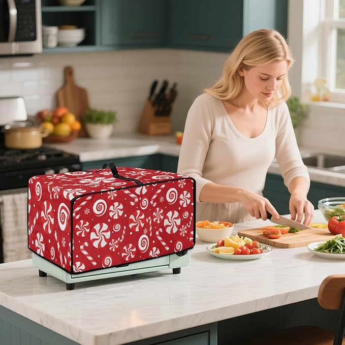 Doojoayie Christmas Candy Toaster Cover 6 Slice Stain Resistant Dust Cover for Bread Machine Small Kitchen Appliance Protector for Bread Making Machine/Air Fryer