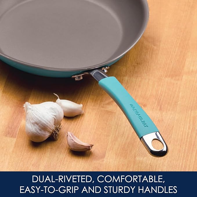 Rachael Ray Cucina Nonstick Cookware Pots and Pans Set 12 Piece Agave Blue
