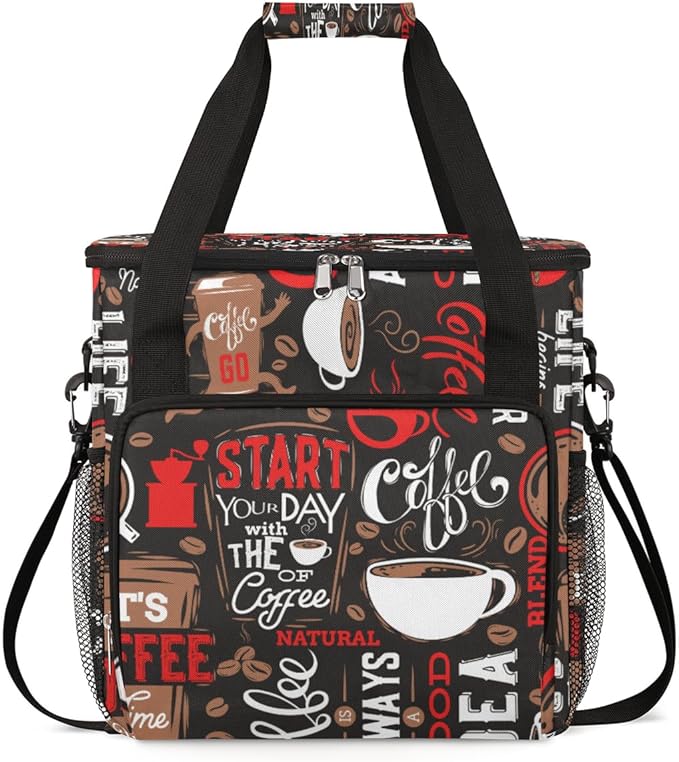 Red Start Day With Coffee Coffees Maker Carrying Bag Coffee Machine Travel Storage Tote Bag Compatible with K-Mini or K-Mini Plus Portable Single Serve Coffees Brewer Case with Pockets for K-Cup Pods