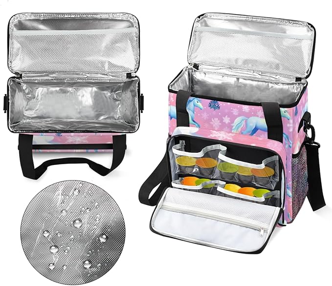 Rainbow Horse Coffee Maker Carrying Bag Snowflake Tree Travel Storage Bag Compatible with K-Mini or K-Mini Plus Single Serve Coffee Brewer Carrying Case with Multiple Pockets &amp Shoulder Strap