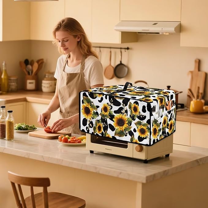 Doojoayie Small Appliance Covers 4 Slice Toaster Cover Universal Fit Kitchen Appliance Dust Protector Compatible with Toaster Oven/Bread Machine/Air Fryer Sunflower Print