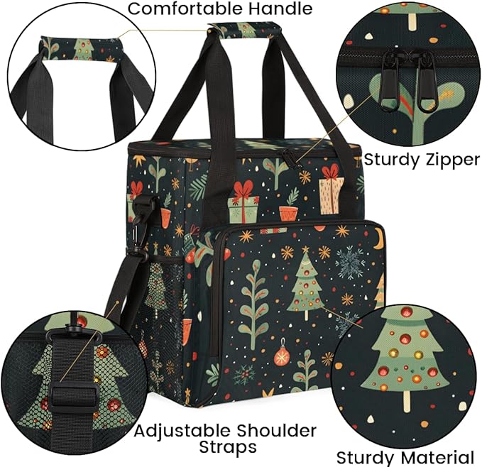 Retro Xmas Tree Coffee Maker Carrying Bag Portable Travel Storage Tote Bag Compatible with K-Mini or K-Mini Plus Single Serve Coffee Brewer Carrying Case with Multiple Pockets &amp Shoulder Strap