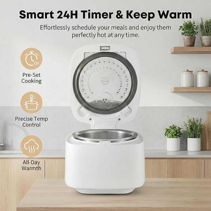 OCTAVO Low Carb Rice Cooker 5-Cup Uncooked Stainless Steel Inner Pot Low Sugar Rice Maker with 24H Timer and Auto Keep Warm Small Rice Maker LED Display White Rice/Brown Rice/Grains/Oatmeal Bead-