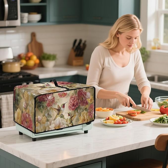 Vintage Hummingbird Toaster Oven Cover with Storage Pockets Multipurpose Microwave Air Fryer Kichen Appliances Protective Covers Essential for Everyday Home Kitchens