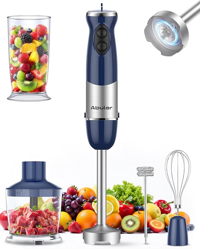 Immersion Blender Handheld 1000W 5 in 1 Corded Stick Hand Blender Kitchen with 12 Speed BPA-Free Mixing Beaker Chopper Whisk Milk Frother Perfect Emulsifier for Soup Baby Food Sauce Puree