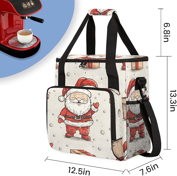 Oil Painting Santa Claus Coffee Maker Carrying Bag Travel Storage Bag Compatible with K-Mini or K-Mini Plus Single Serve Coffee Brewer Carrying Case with Multiple Pockets &amp Shoulder Strap