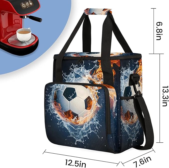 Soccer Ball On Fire And Water Travel Coffee Maker Carrying Bag Large Organizer Storage Tote Bag Insulated Reusable Cooler Grocery Bags