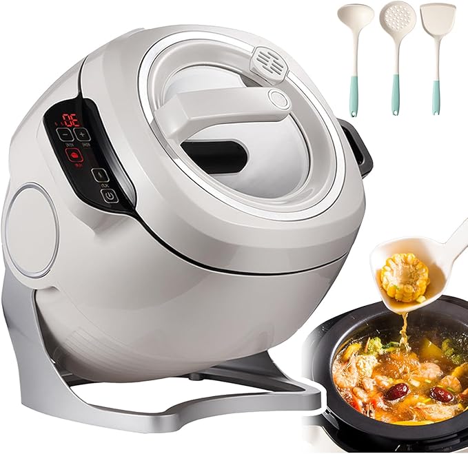 2000 W 6 L Automatic Cooking Pot Fried Rice Machine Drum Food Processor 360 ° Rotation Preset Heating Automatic Kitchen Fried Rice Machine - Soup Spoon Colander