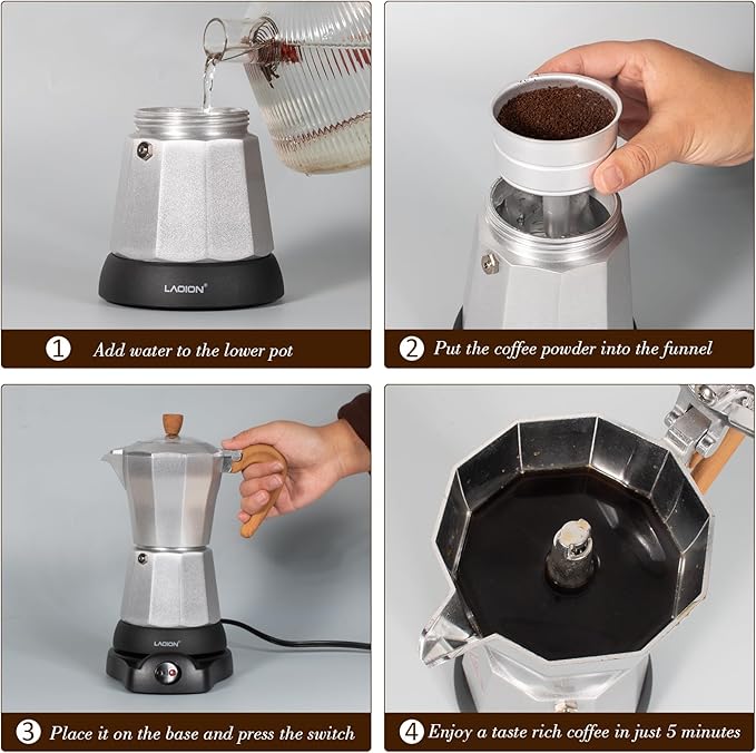 Cafeteras Electricas Modernas6 Cup Portable Espresso Maker300ml Moka Pot with Detachable Base &amp Overheat Protection Great for HomeOffice or Travel a Thoughtful Gift for Coffee Lovers