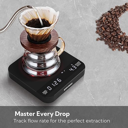 Coffee Scale with Auto Timing Mini Rechargeable Espresso Scale with Timer 2kg/0.1g High Precision Scale for Espresso and Pour-Over Coffee with Brewing Assist Modes