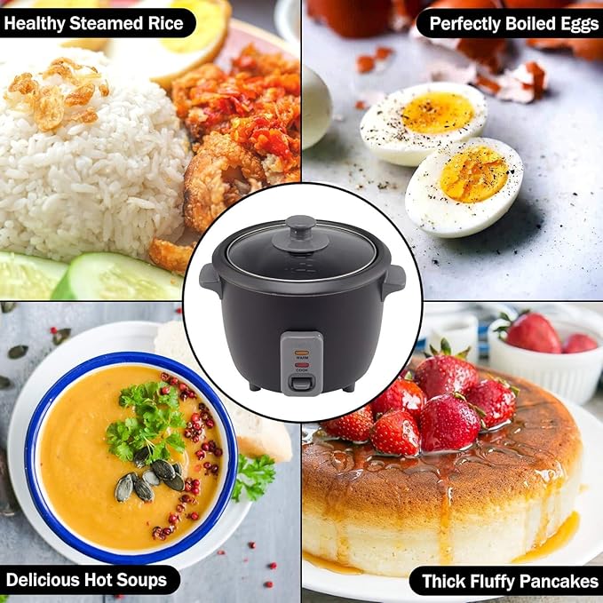 4 Cup Electric Rice Cooker with Auto Warm Function – Non-Stick Pot One-Touch Operation Glass Lid Includes Paddle &amp Measuring Cup – Black Compact Steamer for Rice Quinoa Oats &amp More