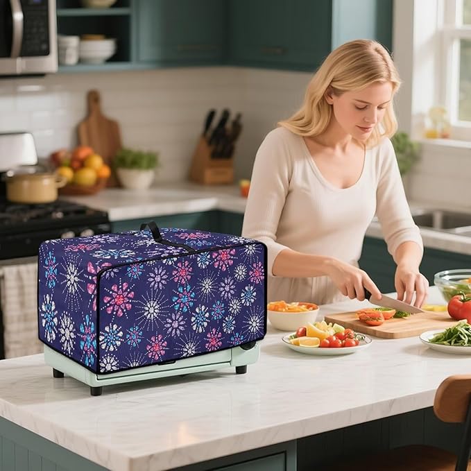 Flower Pattern Dustproof Toaster Oven Cover Waterproof Air Fryer Compatible for Air Fryer/French Door 360 Air Fryer Toaster Oven Combo With Organizing Side Pockets