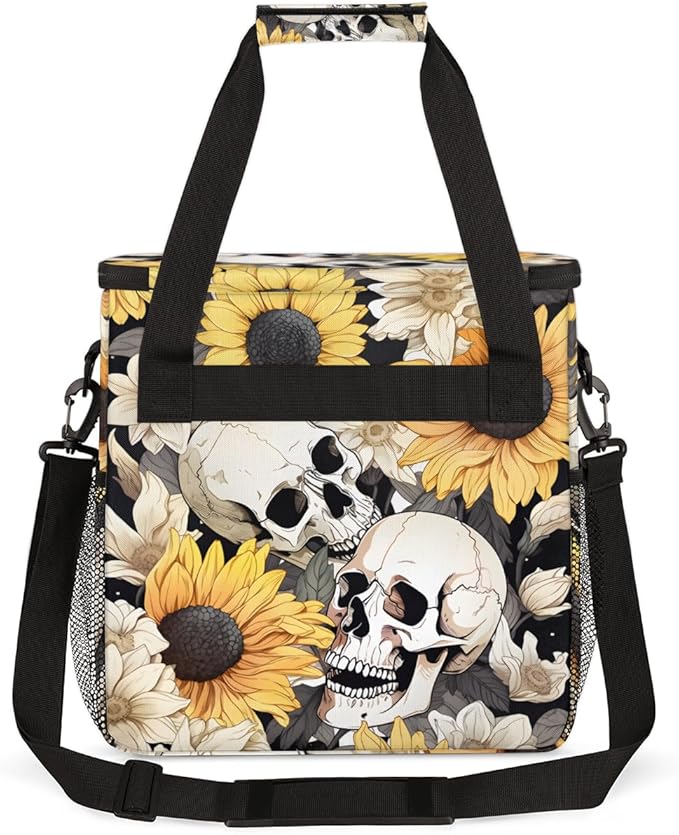 Skull Coffee Maker Carrying Bag Sunflowers Portable Travel Storage Tote Bag Compatible with K-Mini or K-Mini Plus Single Serve Coffee Brewer Carrying Case with Multiple Pockets &amp Shoulder Strap