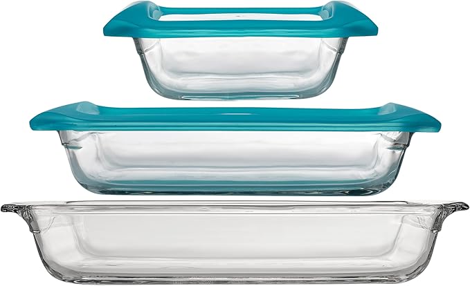 Libbey Baker’s Premium 5 Piece Glass Baking Dish Set Stackable Casserole Dish with Lid Set Baking Glassware for Casseroles Lasagna Brownies