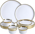 Premium Dinnerware Set 12-Piece with Gold Rim Service for 4White Bone China Porcelain Plates &amp Bowls Chip Resistant Oven &amp Dishwasher Safe for Fine Dining Set
