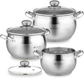 Daniks Classic 6-Piece Stainless Steel Cookware Set with Glass Lids Tri-Ply Bases for Even Heating Induction Compatible Dishwasher Safe