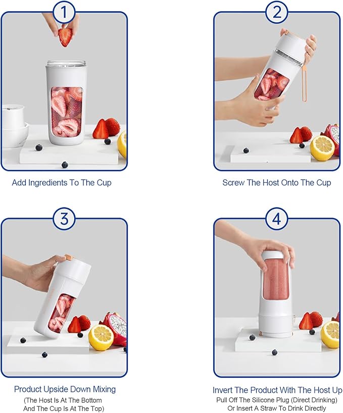 Mini Blender Cup Personal Size Juicer 350ml with 8 Pcs Blades 22000 RPM and Uniform Mixing One Button Blending/Cleaning and Easy to Clean USB Charging for Gym Travel Office Home