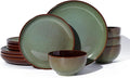 Stoneware Dinnerware Sets 12-Piece Ceramic Plates and Bowls Sets for 4 Sage Green Microwave and Dishwasher Safe 10 Inch Dinner Plates 8.2 Inch Salad Plates 5.4 Inch Bowls