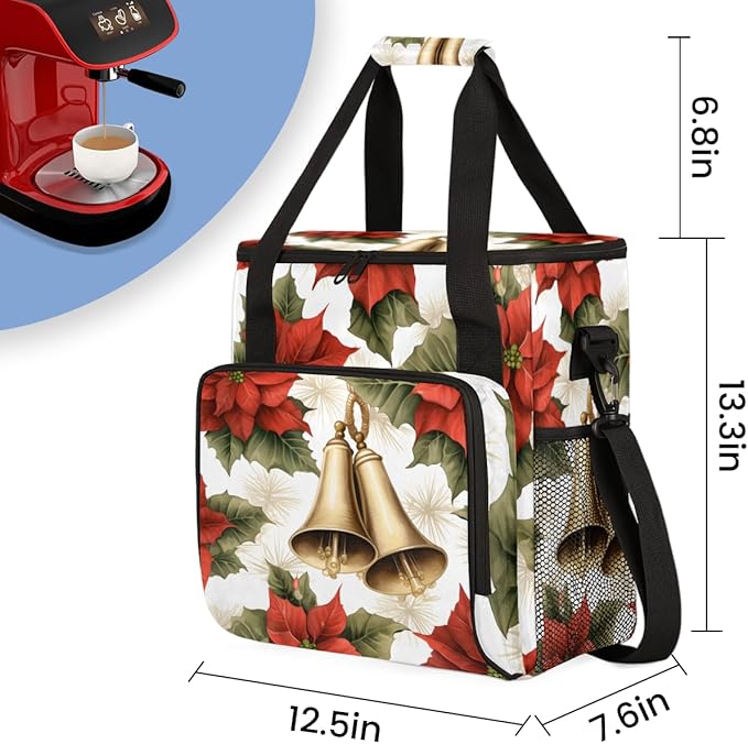 Holly Berry Flowers Coffee Maker Carrying Bag Mystical Flowers Travel Storage Bag Compatible with K-Mini or K-Mini Plus Single Serve Coffee Brewer Carrying Case with Pockets &amp Shoulder Strap