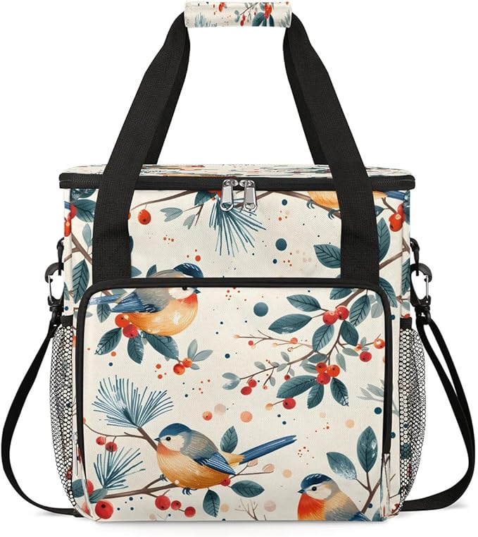 Bird Berry Branch Coffee Maker Carrying Bag Compatible with K-Mini or K-Mini Plus Portable Single Cup Coffee Maker Case with Pockets for K Cup Pods