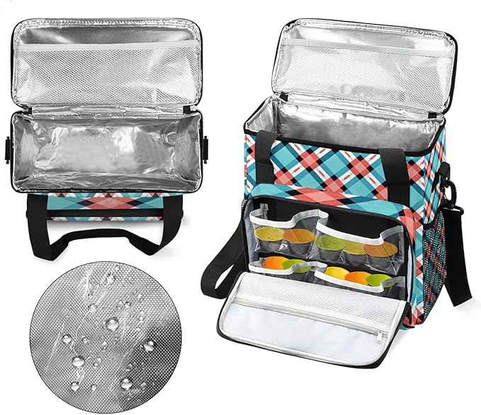 Blue Texture Plaid Coffee Maker Carrying Bag Portable Travel Storage Tote Bag Compatible with K-Mini or K-Mini Plus Single Serve Coffee Brewer Carrying Case with Multiple Pockets &amp Shoulder Stra