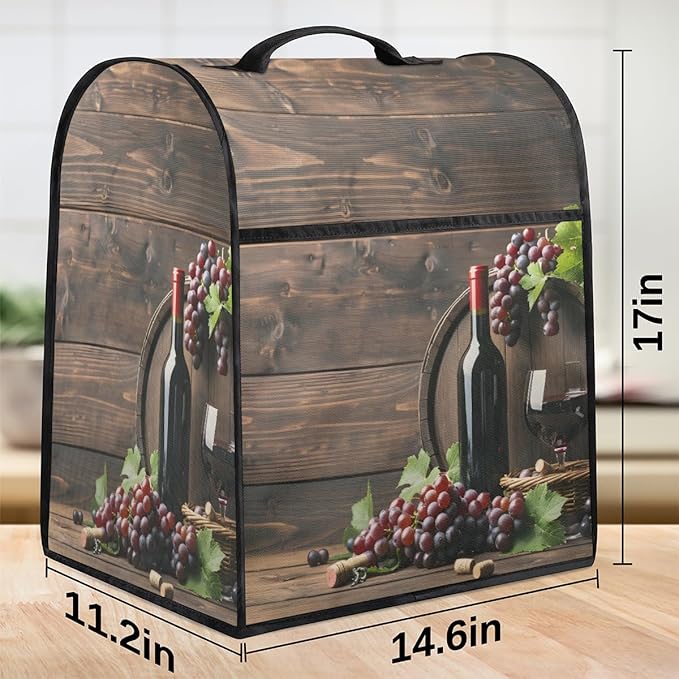 cfpolar Kitchen Aid Mixer Cover Compatible with 6-8 Quarts Wooden Board Purple Grapes Stand Mixer Cover Kitchen Aid Mixers Accessories Appliance Organizer Bag Dust Covers with Zipper Pocket