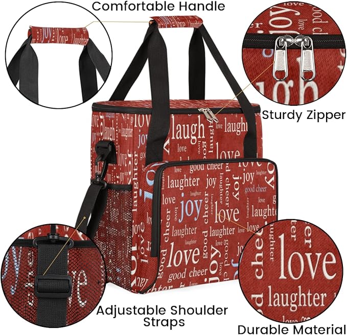 cfpolar Love Joy Laugh Letter Red Coffee Maker Carrying Bag Portable Single Serve Coffee Brewer Case with Pockets for K-Cup Pods