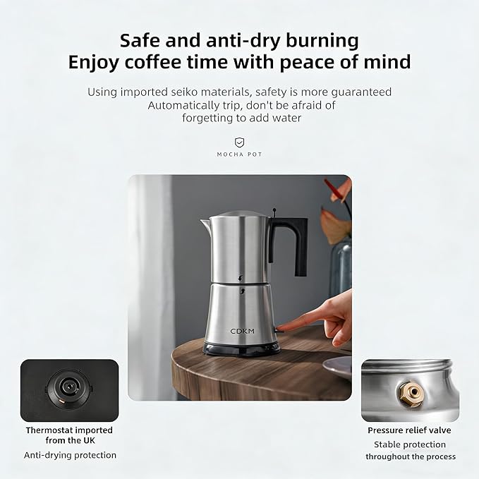 Fully automatic mocha coffee potOne-touch Electric Coffee Maker3-6 Cups Stainless Steel espresso machineAnti-scalding Automatic power-offGift IdeaSafety