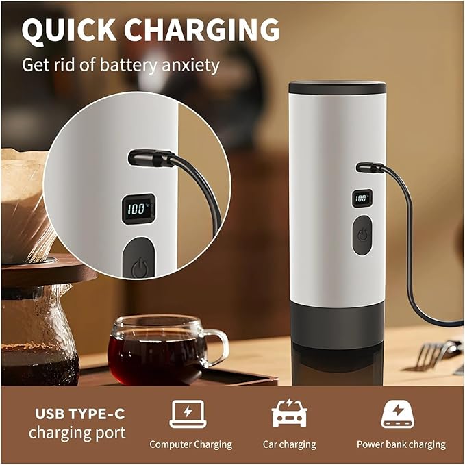 2025 New Portable Capsule Coffee MakerHigh Pressure Extraction Wireless Heating Long Battery Life Touch Screen Barista Function Compact Design(Grey No bracket)