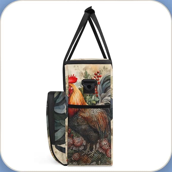 Farmhouse Rooster Coffee Maker Travel Bag for Keurig K-Mini/K-Mini Plus Insulated Waterproof Tote with Pockets for K-Cup Portable Single-Serve Brewer Case