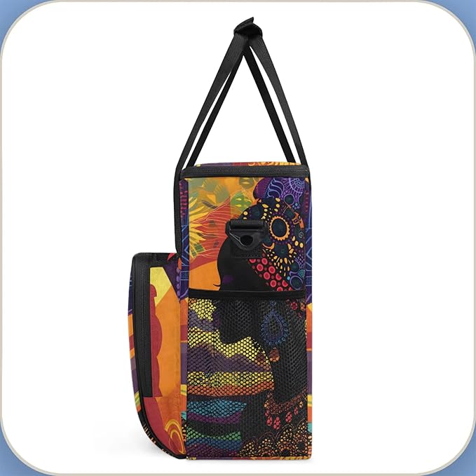 African American Women Travel Coffee Maker Carrying Bag Large Organizer Storage Tote Bag Insulated Reusable Cooler Grocery Bags