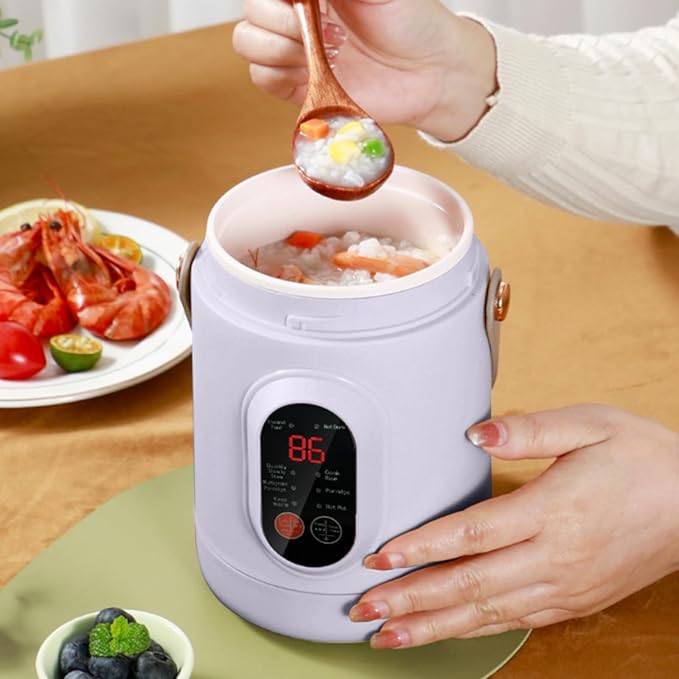 Multi-functional Health Pot Rice Cooker 500W Mini Portable Kettle Ceramic Glaze Inner with Steamer Small Slow Cooker with 12-Hour Reservation Function Kitchen Accessories For Porridge Soup (Beig