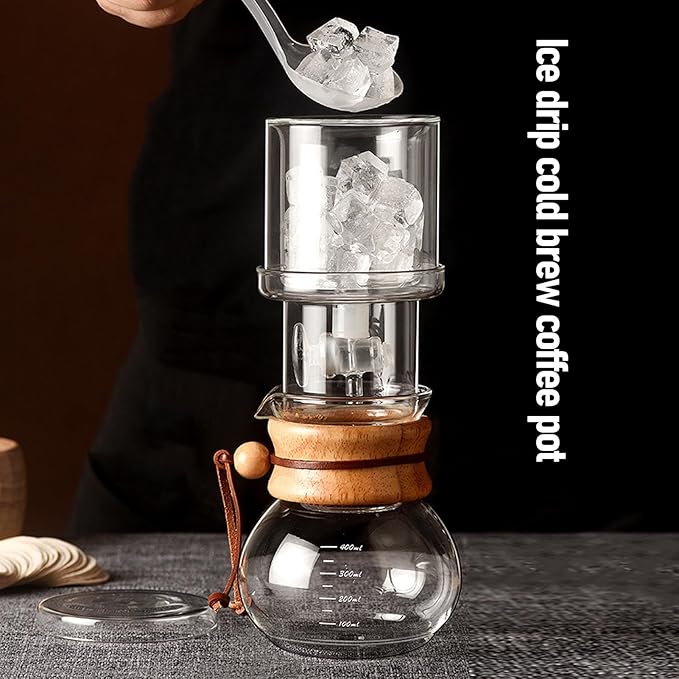 Eujgoov Ice Drip Coffee Maker Glass Home Filter Cold Pot Cold Brew Iced Coffee Dripper Small Drip Style Iced Brew Pot Set 400ml