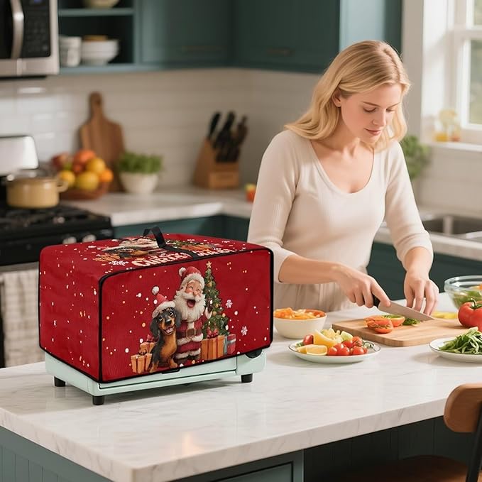 Doojoayie Chrsitmas Santa Toaster Cover 4 Slice Stain Resistant Dust Cover for Bread Machine Small Kitchen Appliance Protector for Bread Making Machine/Air Fryer Red