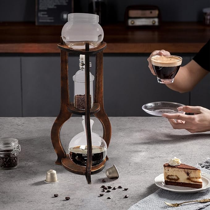 Cold Brew Drip Coffee Maker 600ml/20.29oz Capacity 6-8 cup Iced Coffee Cold Brew Drip Tower Coffee Maker Ice Coffee Machine for Home Office Coffee Shop Brown