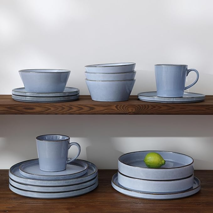 Famiware Annecy Dinner Plates and Bowls Sets Stoneware Dinnerware Sets Dishes Set for 6 18 Pieces Handmade Dishware Set - Microwave &amp Dishwasher Safe Double Reactive Glaze Tableware Reactive