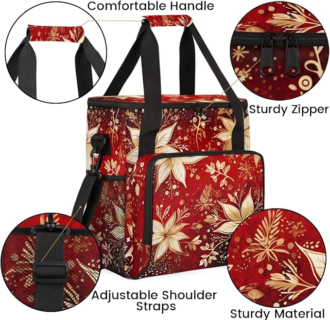 Holly Berry Flowers Coffee Maker Carrying Bag Cartoon Flowers Travel Storage Bag Compatible with K-Mini or K-Mini Plus Single Serve Coffee Brewer Carrying Case with Multiple Pockets &amp Shoulder S