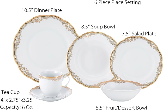 Lorenzo Import Catherine 57-Piece Wavy Porcelain Dinnerware Set