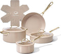 Chef Power Ceramic Cookware Sets 10Pcs Pots and Pans Set Non Stick Cookware Set with Stainless Steel Handle Dishwasher &amp Oven Safe Taupe and Light Gold Handle