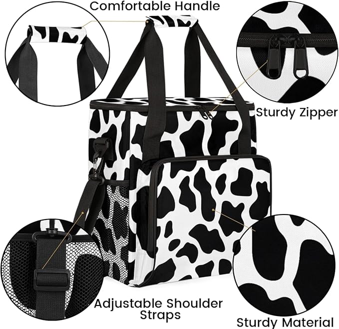 Cow Print Coffee Maker Travel Bag for Keurig K-Mini/K-Mini Plus Insulated Waterproof Tote with Pockets for K-Cup Portable Single-Serve Brewer Case