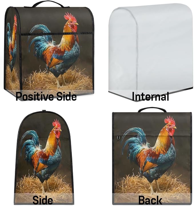 Kitchen Aid Mixer Cover Animal Rooster Autumn Stand Mixer Cover Compatible with 6-8 Quarts Stand Mixers Dust Covers with Zipper Pocket Foldable Washable Kitchen Aid Organizer Bag