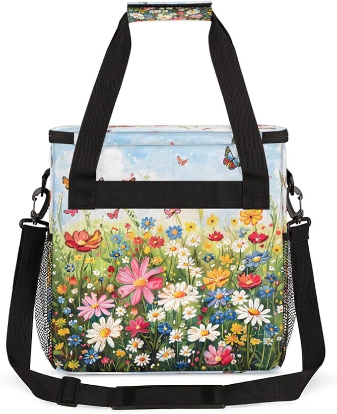 Flower Butterfly Oil Painting Coffee Maker Carring Bag Travel Carrying Storage Tote Bag Compatible with Keurig K-Mini or K-Mini Plus Portable Single Serve Coffee Brewer Case with Pockets