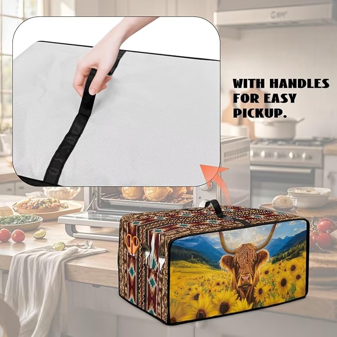 Highland Cattle Sunflower Print Toaster Oven Dust Cover for Kitchen Counter Aztec Print Heavy Duty Heat-resistant Air Fryer Oven Protective Cover (Large-18.5×22.5×12.99 inches)